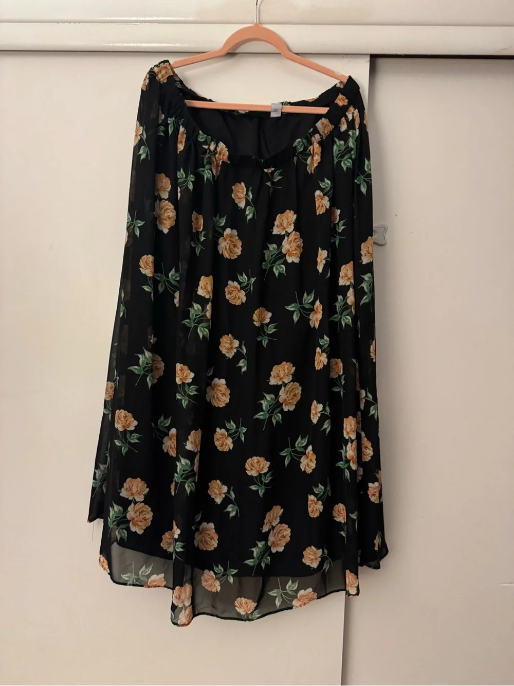 Old Navy Black Chiffon Maxi Skirt with Rose Print